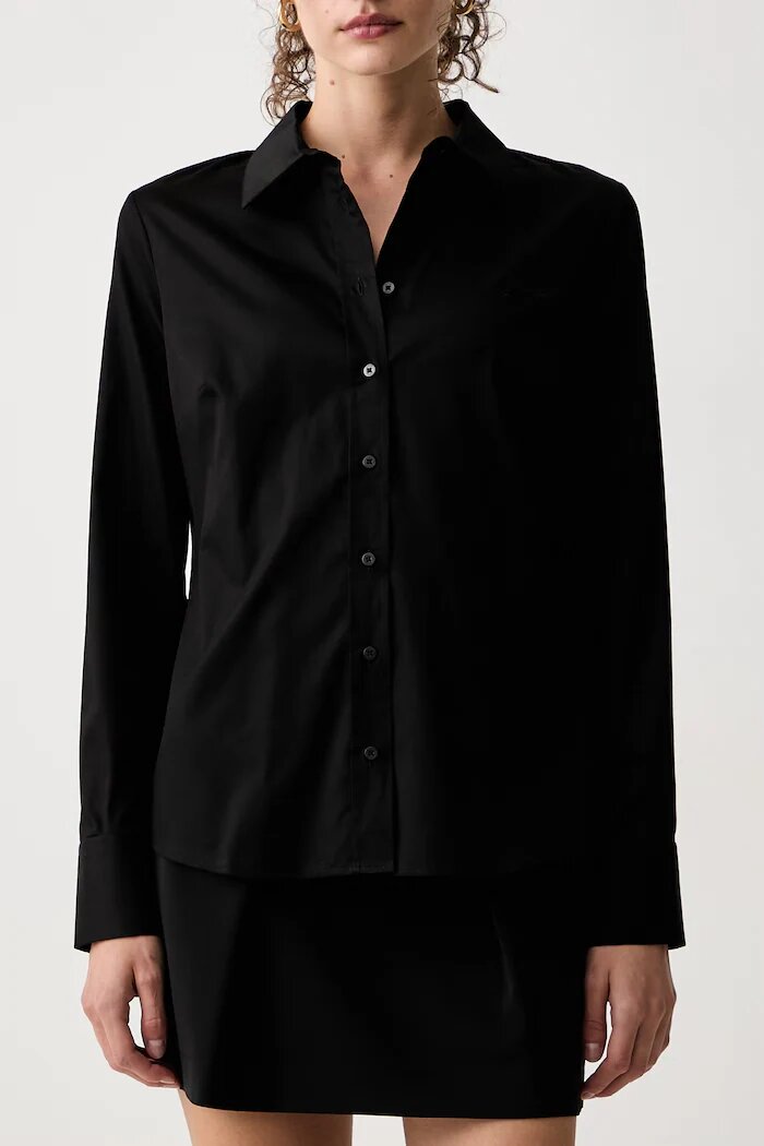 GUESS риза дамска от памук с еластан NEW CATE черна W6YH10 W2752