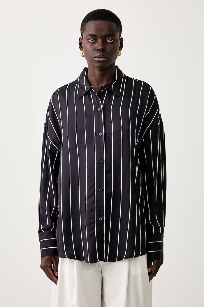 GUESS риза дамска с вискоза DOMINIQUE тъмносиня на райе W6YH21 W2944