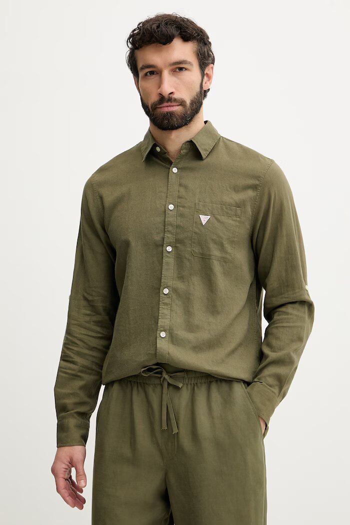 GUESS Риза мъжка ленена зелена F6GH06 WG3L0