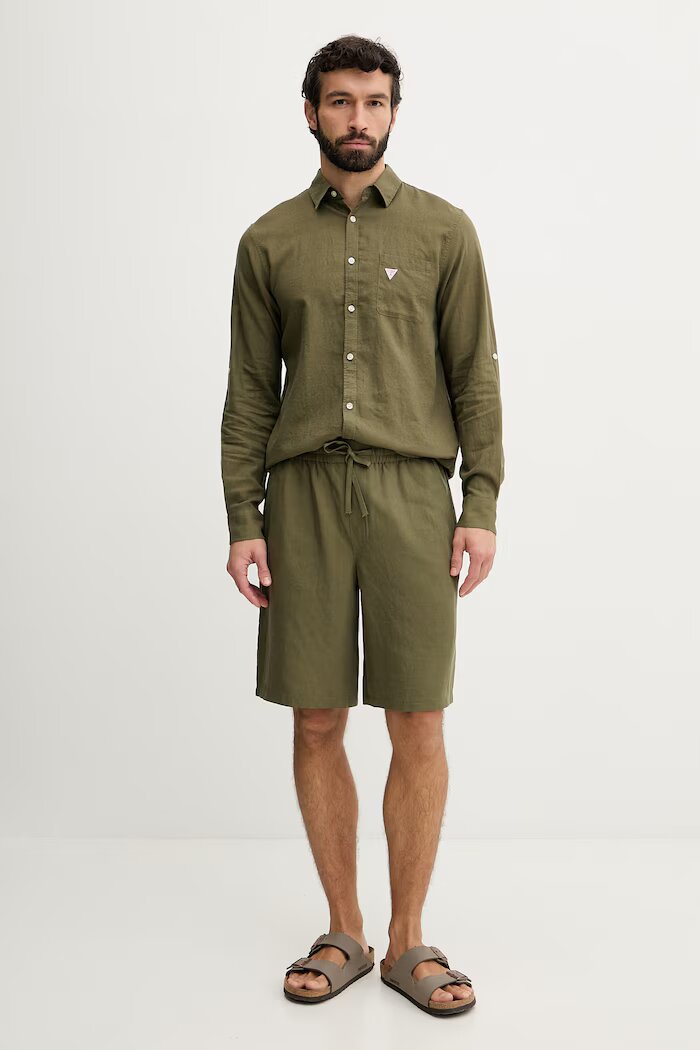GUESS Риза мъжка ленена зелена F6GH06 WG3L0
