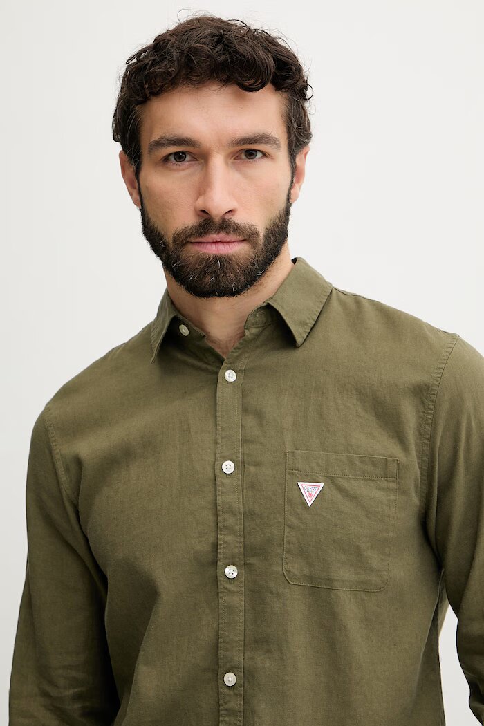 GUESS Риза мъжка ленена зелена F6GH06 WG3L0