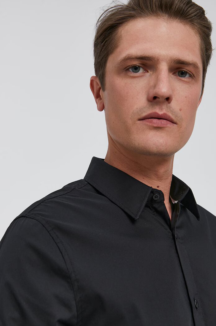 GUESS Риза SUNSET мъжка в черно с кройка по тялото класическа яка M1YH20 W7ZK1
