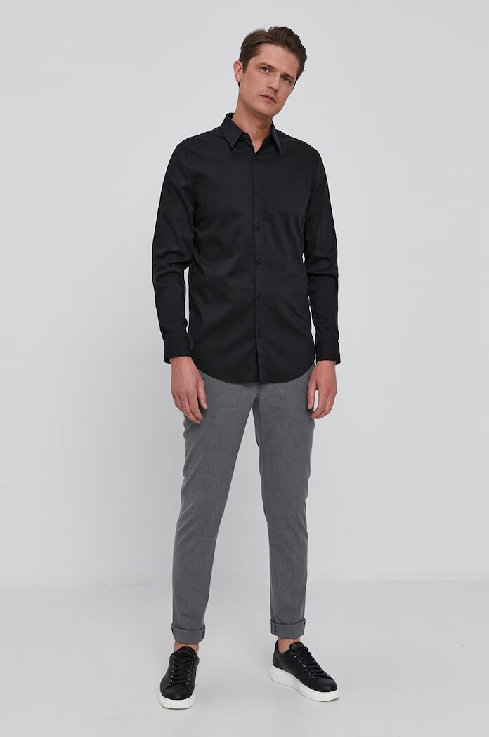 GUESS Риза SUNSET мъжка в черно с кройка по тялото класическа яка M1YH20 W7ZK1