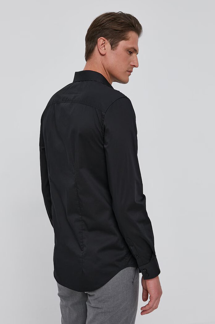 GUESS Риза SUNSET мъжка в черно с кройка по тялото класическа яка M1YH20 W7ZK1
