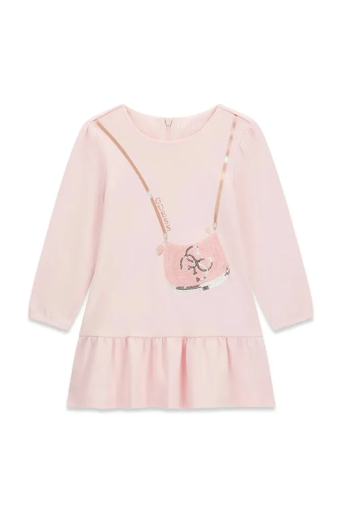GUESS рокля babydoll от памук розова с щампа K6BK05 K5934