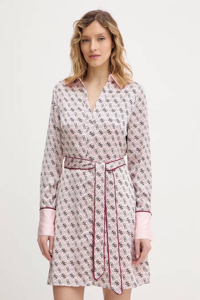 GUESS Рокля BLERTA в розово къса разкроена W6RK90 WF1T2