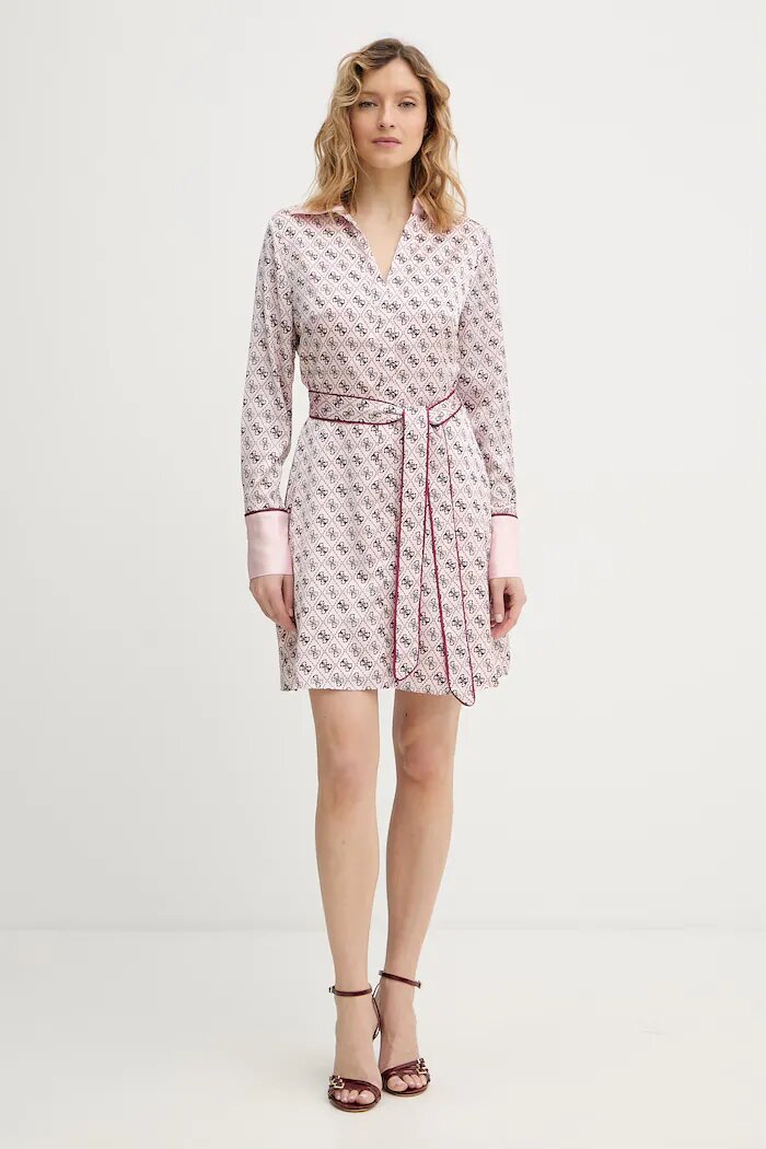 GUESS Рокля BLERTA в розово къса разкроена W6RK90 WF1T2