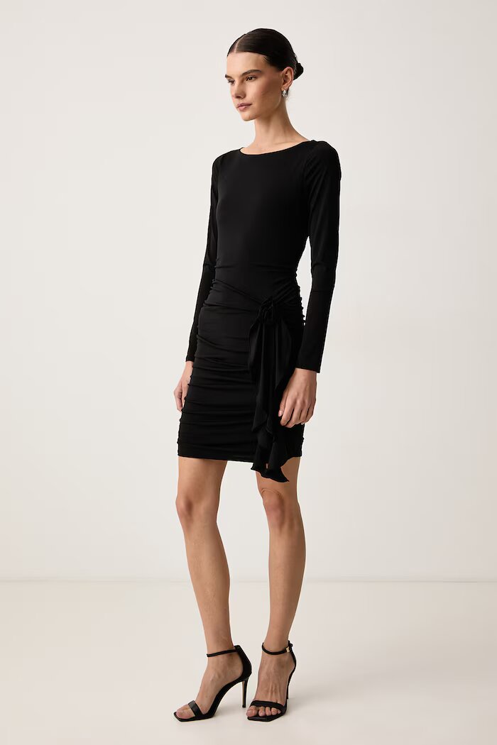 GUESS рокля драпирана LUCY черна с изчистена шарка W6BK19 K6104