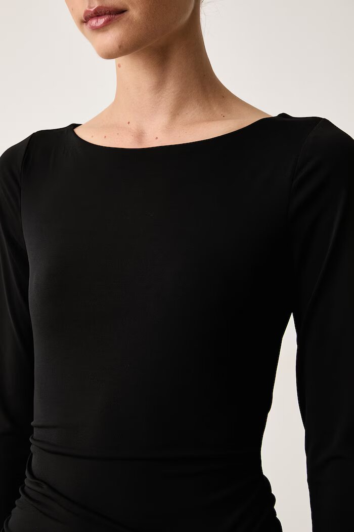 GUESS рокля драпирана LUCY черна с изчистена шарка W6BK19 K6104