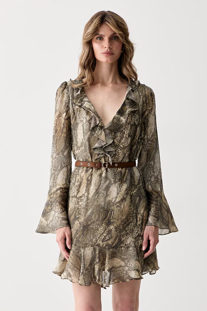 GUESS рокля Emy бежова с животински принт W6YK35 W2959