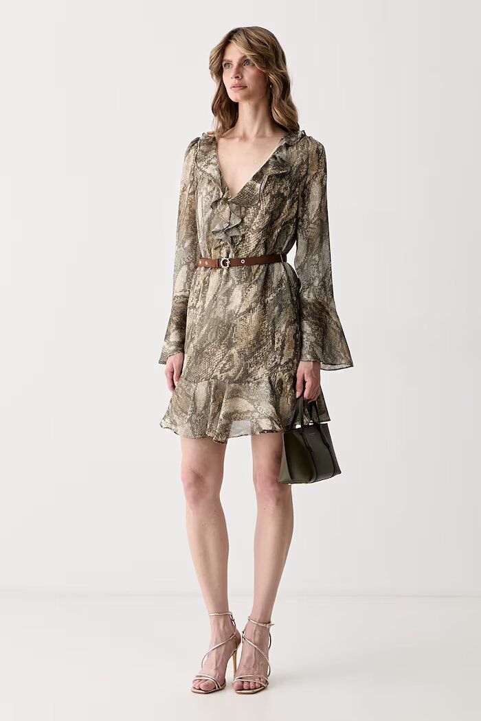 GUESS рокля Emy бежова с животински принт W6YK35 W2959