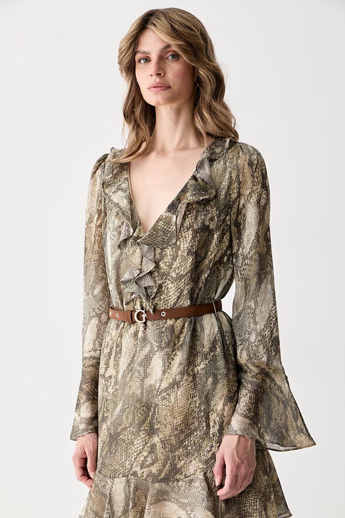 GUESS рокля Emy бежова с животински принт W6YK35 W2959