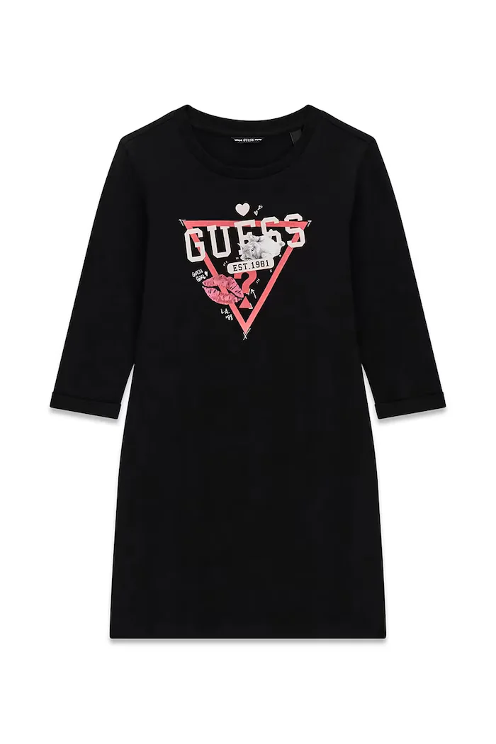 GUESS рокля от памук черна с щампа J3YK13 KA6W4