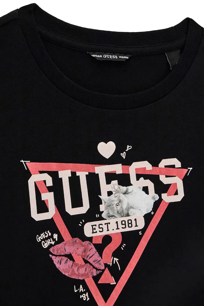 GUESS рокля от памук черна с щампа J3YK13 KA6W4