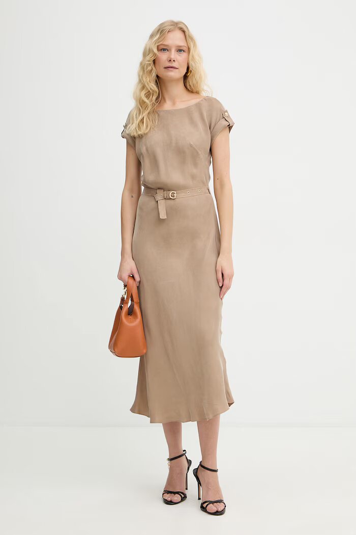 GUESS рокля от вискоза DALIA бежова с изчистена шарка W6GK50 W1950
