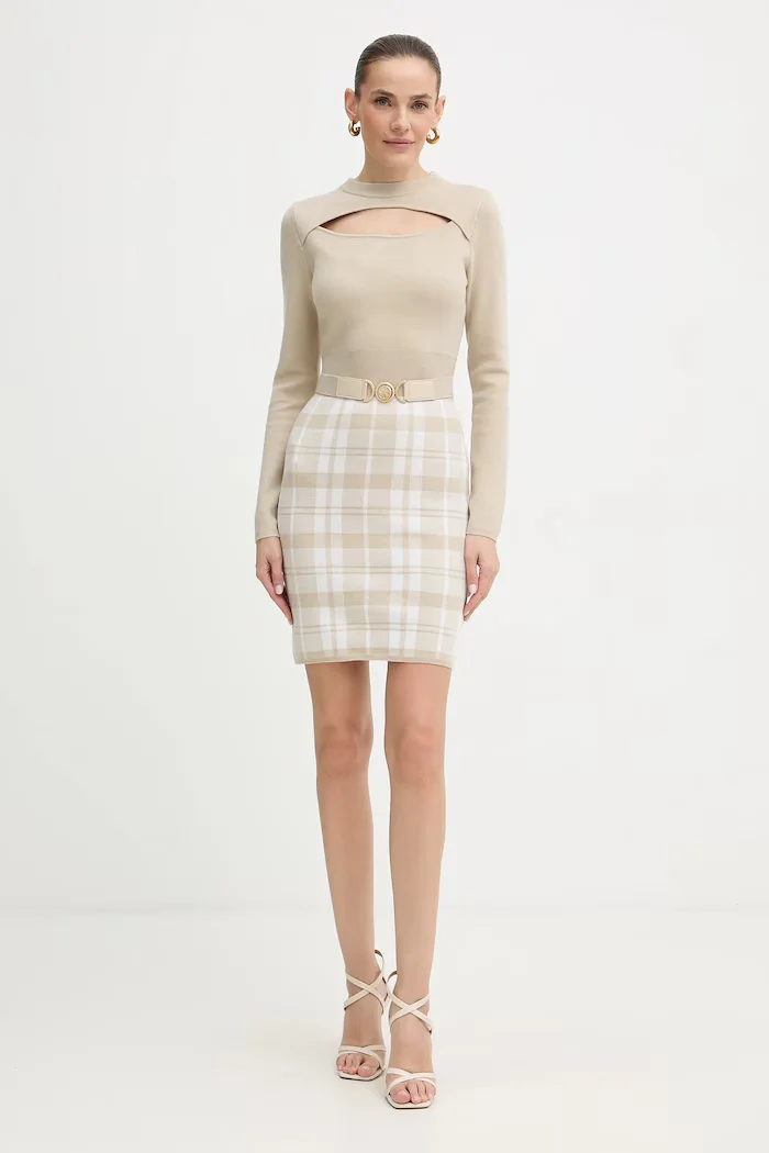 GUESS Рокля с вълна CORALINE в бежово къса с кройка по тялото W5BK44 Z3JD2