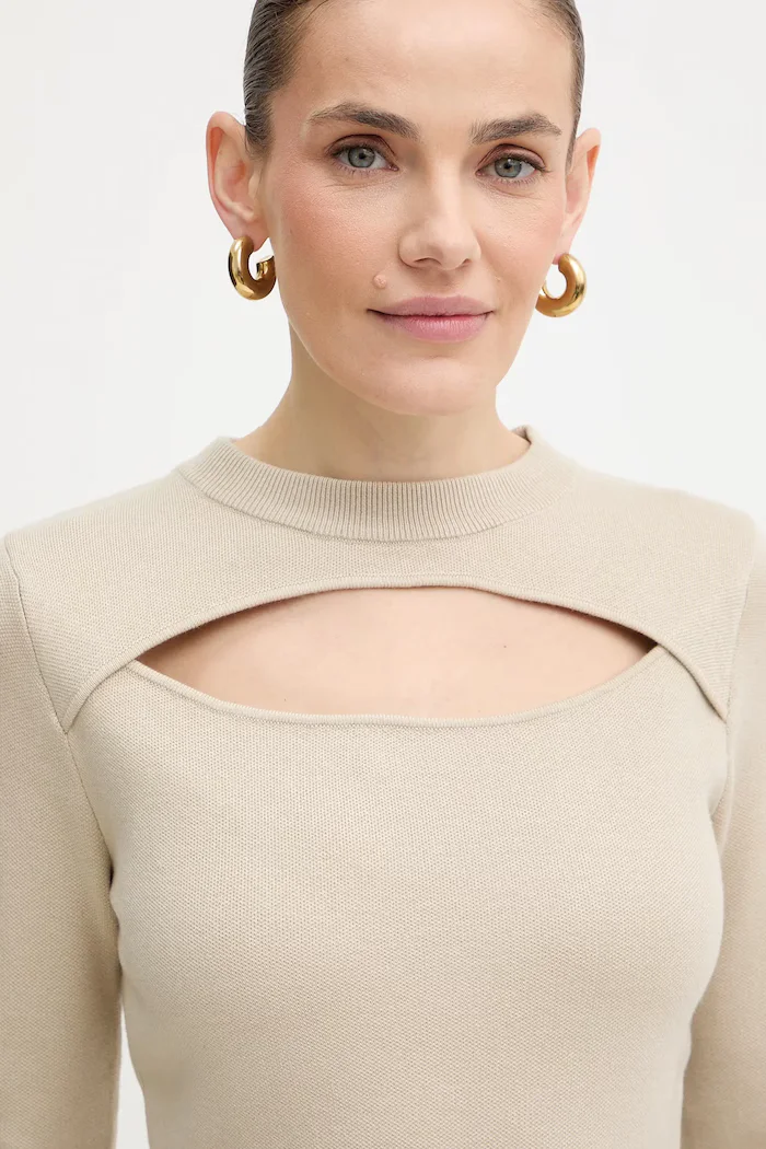 GUESS Рокля с вълна CORALINE в бежово къса с кройка по тялото W5BK44 Z3JD2