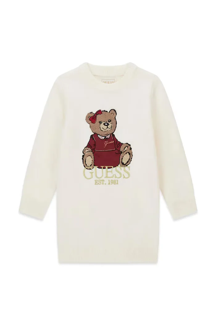 GUESS рокля тип пуловер с вискоза бежова с лого K6BK08 Z1308