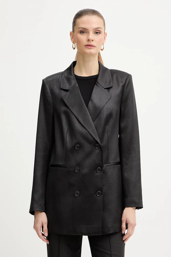 GUESS Сако JEMMA в черно с двуредно закопчаване с десен W5BN83 WH9B0