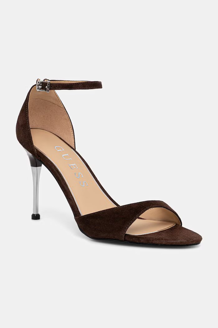 GUESS сандали с висок ток от велур SEENA кафяви FLTSEE SUE03