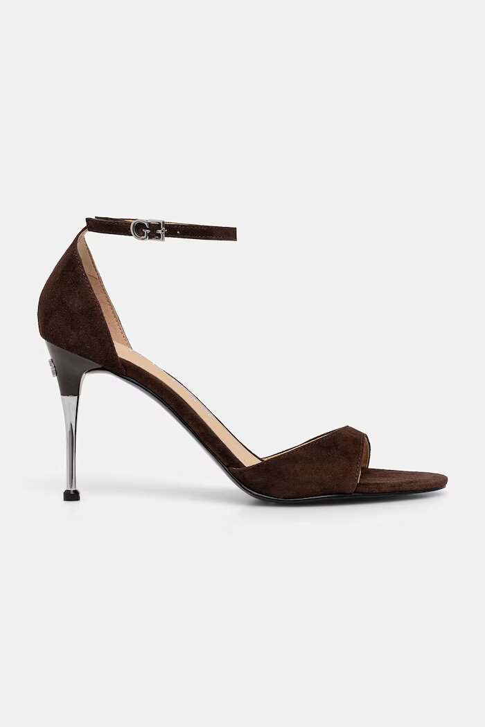 GUESS сандали с висок ток от велур SEENA кафяви FLTSEE SUE03