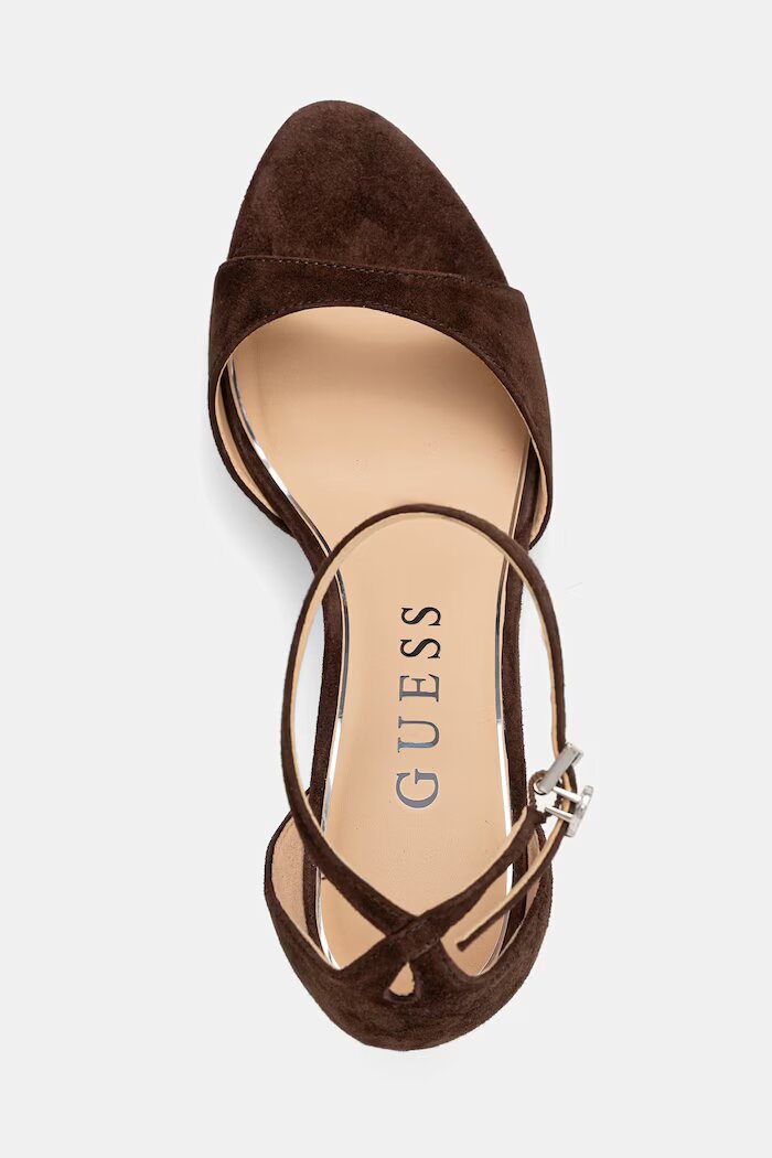 GUESS сандали с висок ток от велур SEENA кафяви FLTSEE SUE03