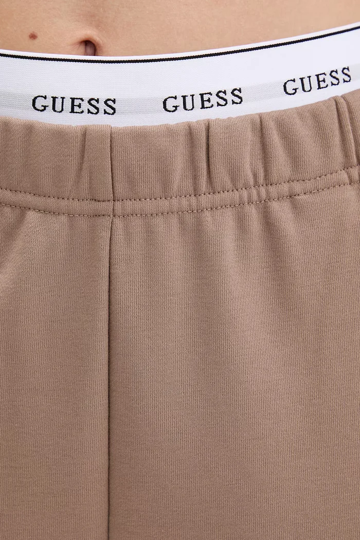GUESS спортен панталон дамски с памук SOFIA кафяв с висока талия O5RB01 KCO31