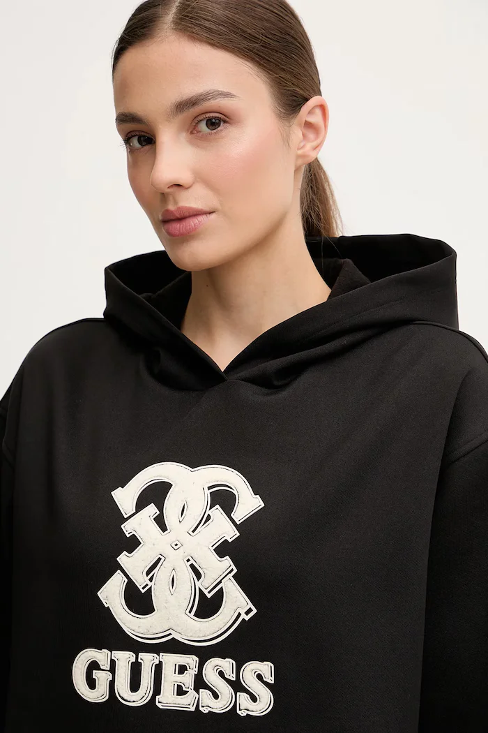 GUESS Суичър CARMEN в черно с качулка с апликация V5YQ01 KCX22
