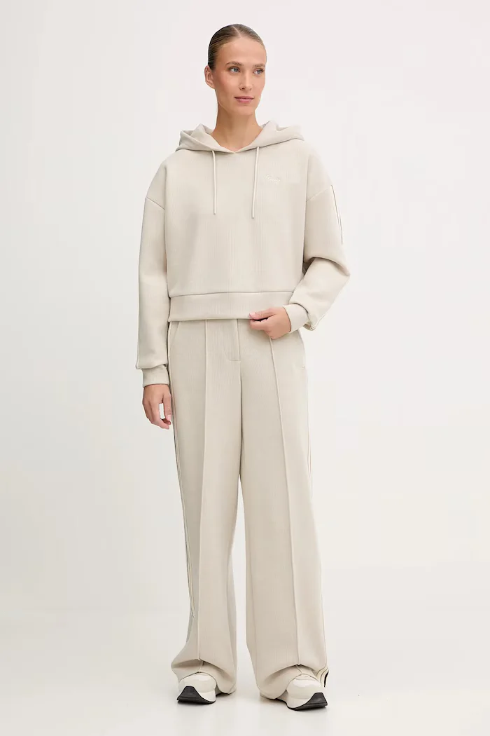 GUESS Суичър с вълна MURIEL в бежово с качулка с апликация V5BQ14 KCX52