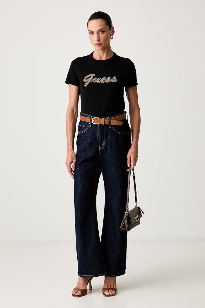GUESS тениска дамска от памук черна W6YI29 K4348
