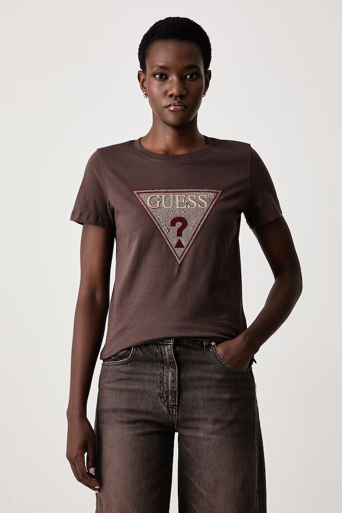 GUESS тениска дамска от памук кафява W6BI20 K6039