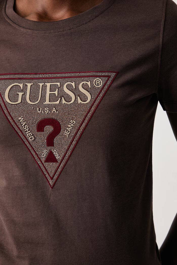 GUESS тениска дамска от памук кафява W6BI20 K6039