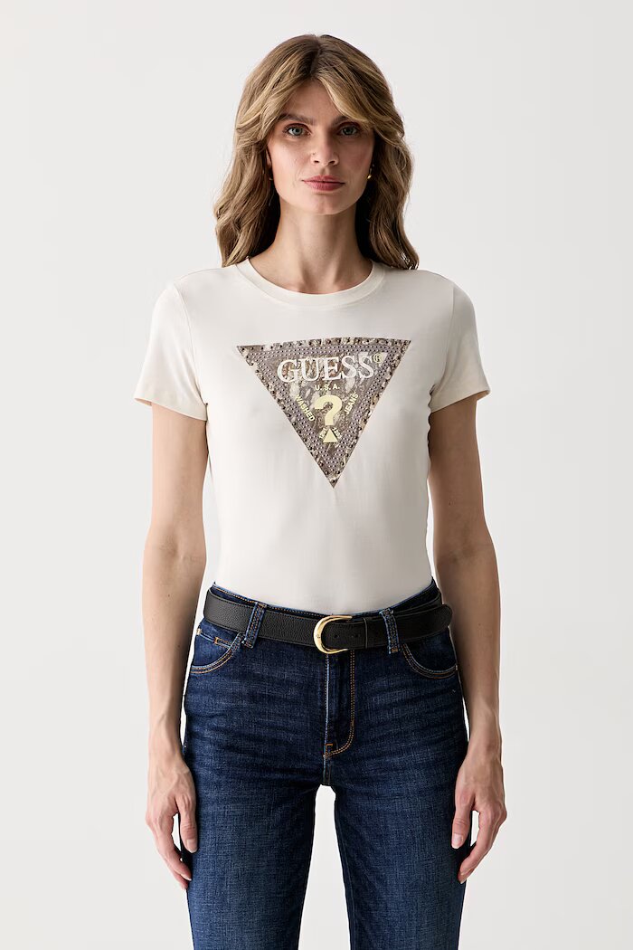 GUESS тениска дамска от памук с еластан бежова W6YI31 K4350