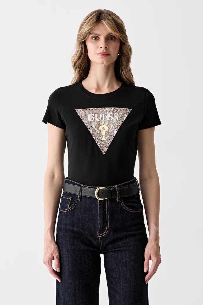 GUESS тениска дамска от памук с еластан черна W6YI31 K4350