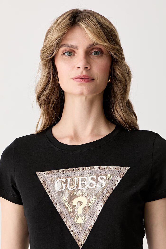 GUESS тениска дамска от памук с еластан черна W6YI31 K4350