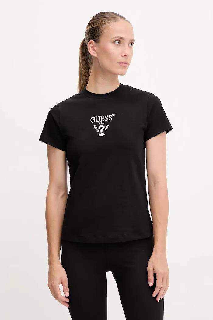 GUESS тениска дамска от памук с еластан COLETTE черна V4YI21 KCDH1