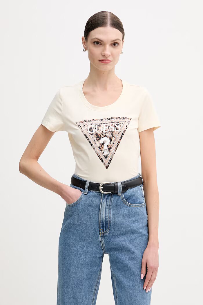 GUESS Тениска LEO дамска в бежово W6RI32 J1314