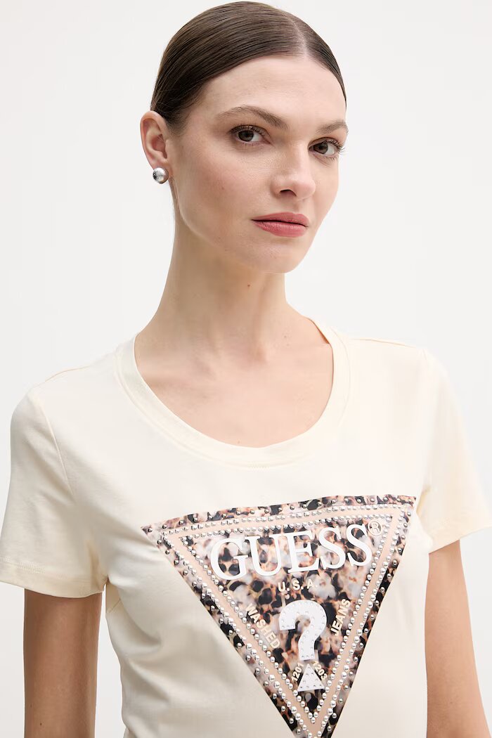 GUESS Тениска LEO дамска в бежово W6RI32 J1314