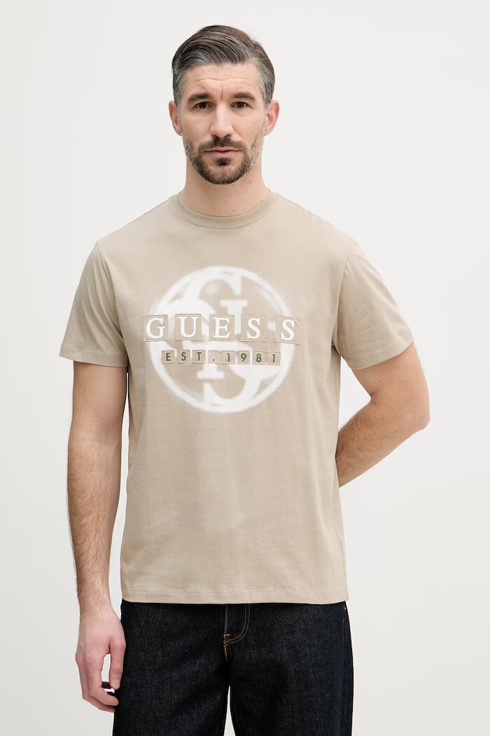 GUESS тениска мъжка памучна бежова M6GI09 K2989