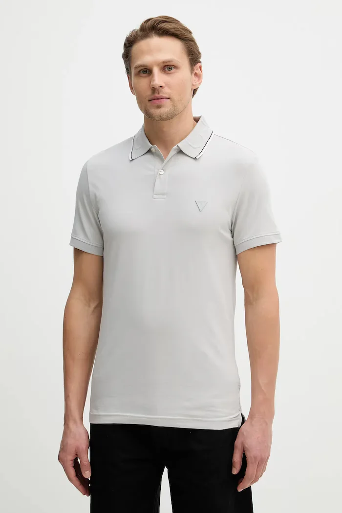 GUESS Тениска с яка NOLAN в сиво с изчистен дизайн M6RP66 J1314