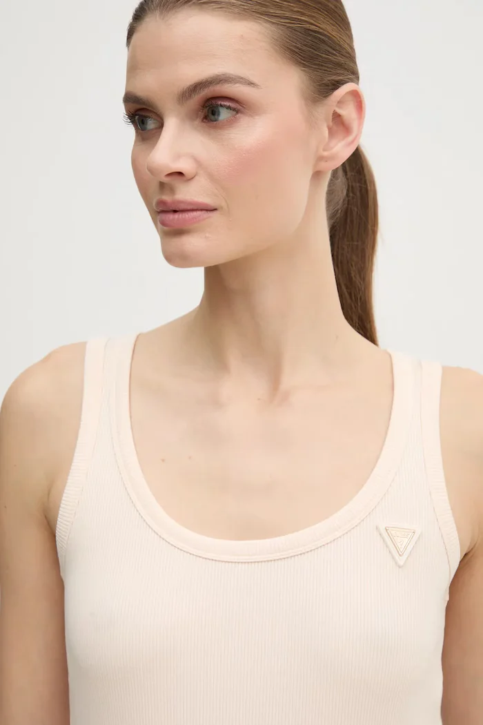 GUESS топ дамски с вискоза COLETTE бежов V4YP06 K8RT2