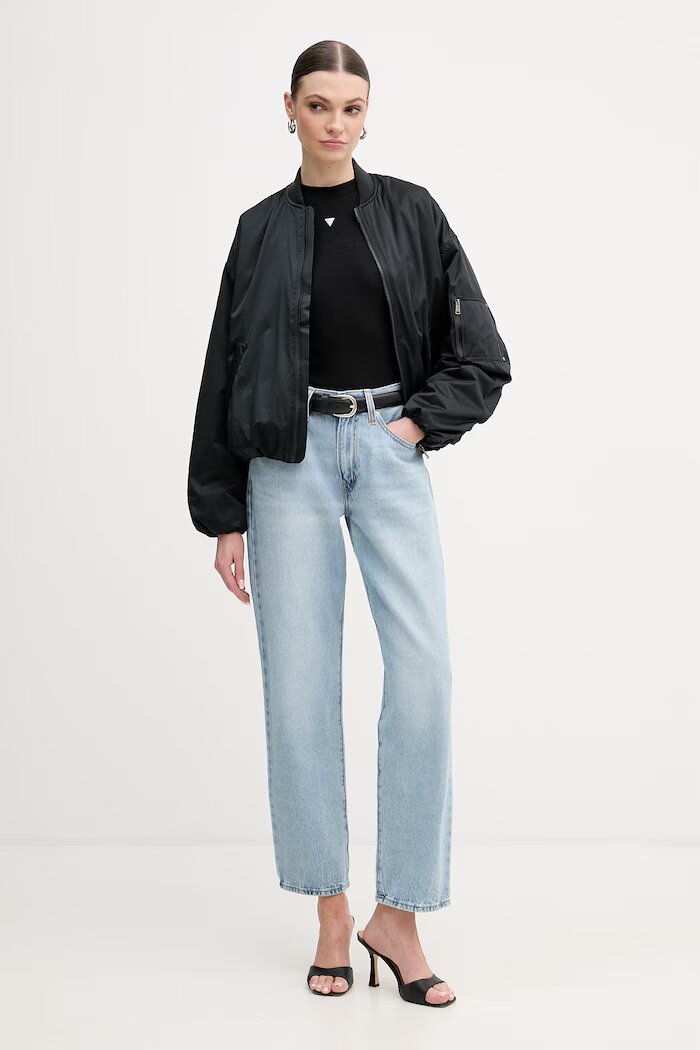 GUESS Яке бомбър LORRAINE в черно преходен модел с уголемена кройка W6RL26 WJ662