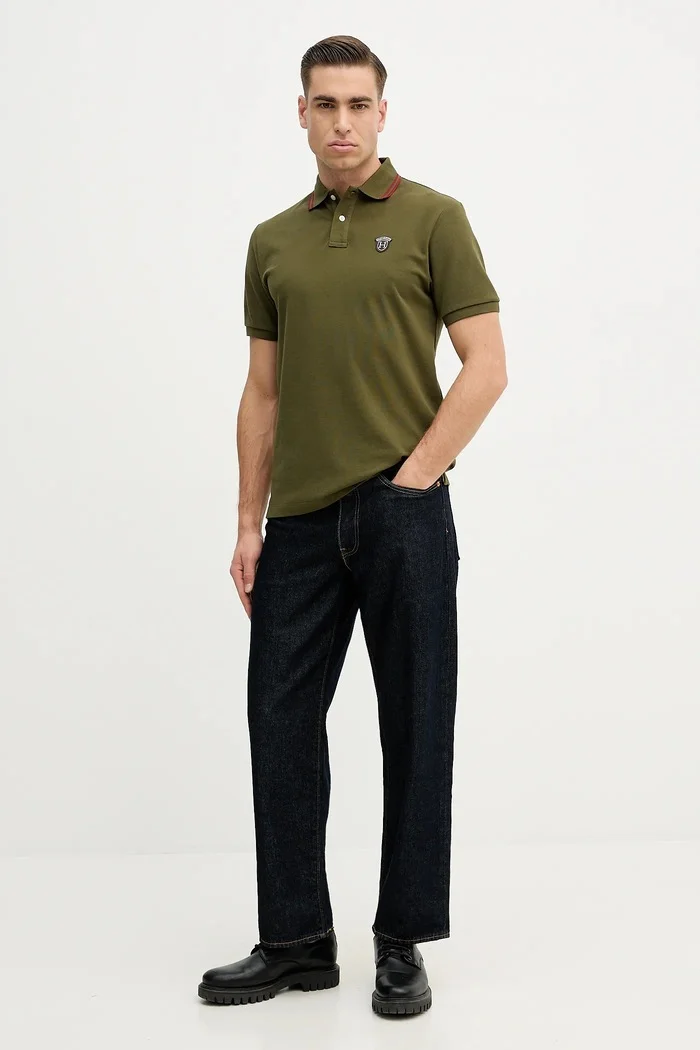 Hackett London Памучна тениска с яка в зелено с изчистен дизайн HM5600082