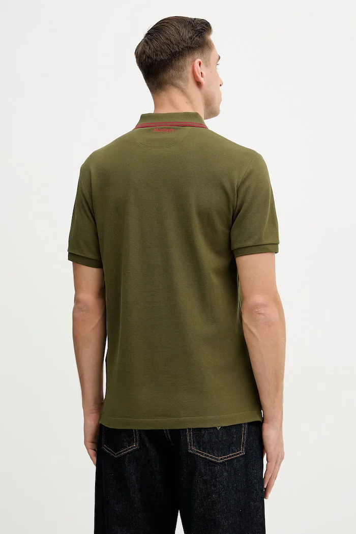 Hackett London Памучна тениска с яка в зелено с изчистен дизайн HM5600082