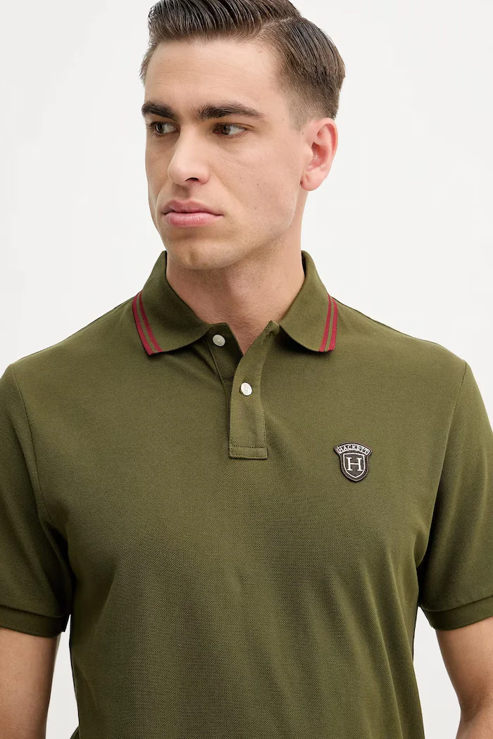 Hackett London Памучна тениска с яка в зелено с изчистен дизайн HM5600082