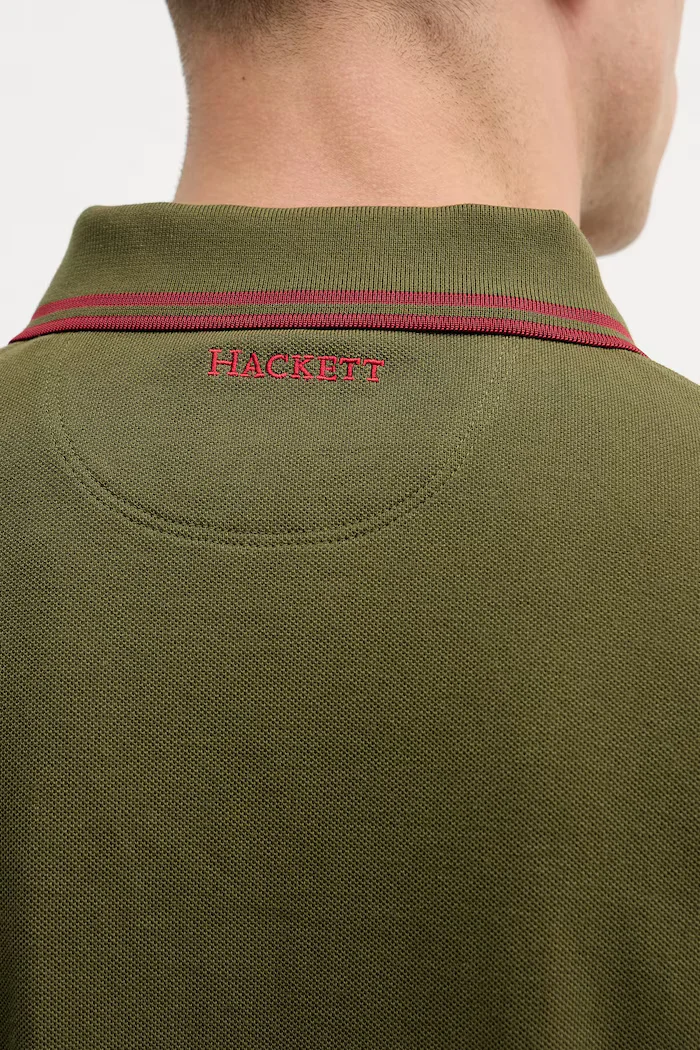 Hackett London Памучна тениска с яка в зелено с изчистен дизайн HM5600082