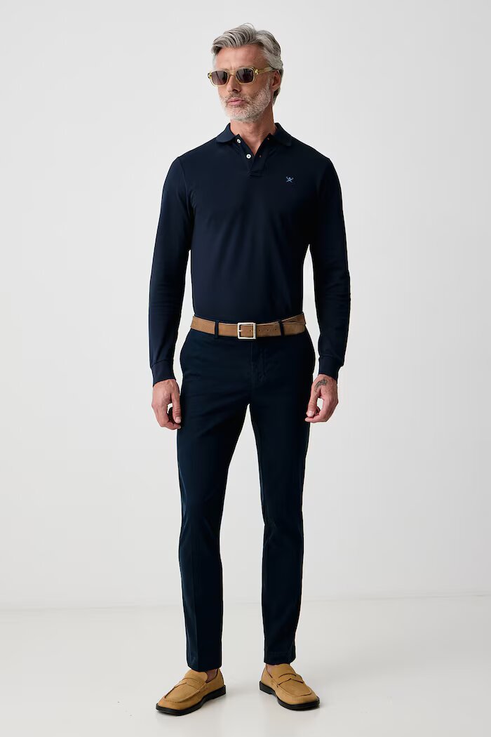 Hackett London панталон чино мъжки от памук с еластан тъмносин HM2100068R
