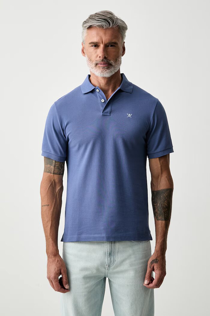 Hackett London тениска с яка мъжка от памук синя HM5600203