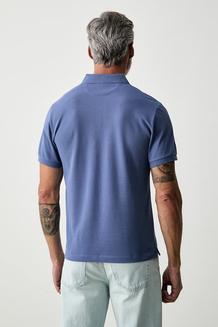 Hackett London тениска с яка мъжка от памук синя HM5600203