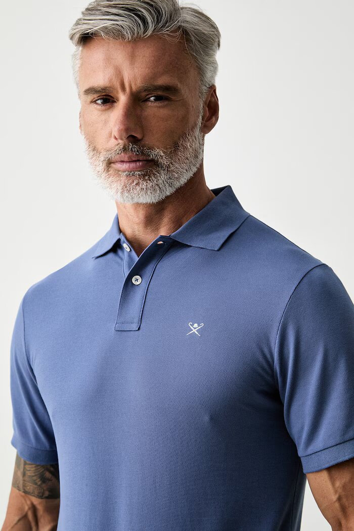 Hackett London тениска с яка мъжка от памук синя HM5600203